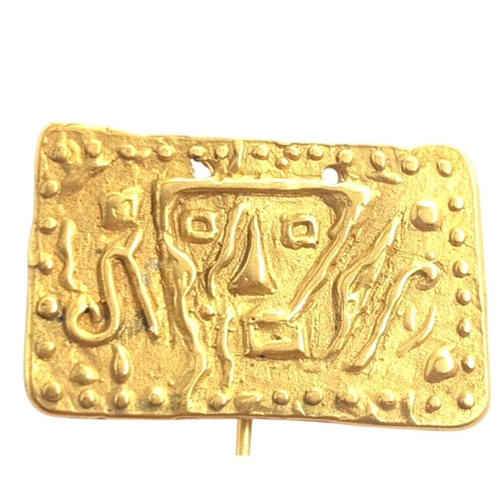 Vintage Abstract Face Stick Pin Gold Tone Modernist Brooch